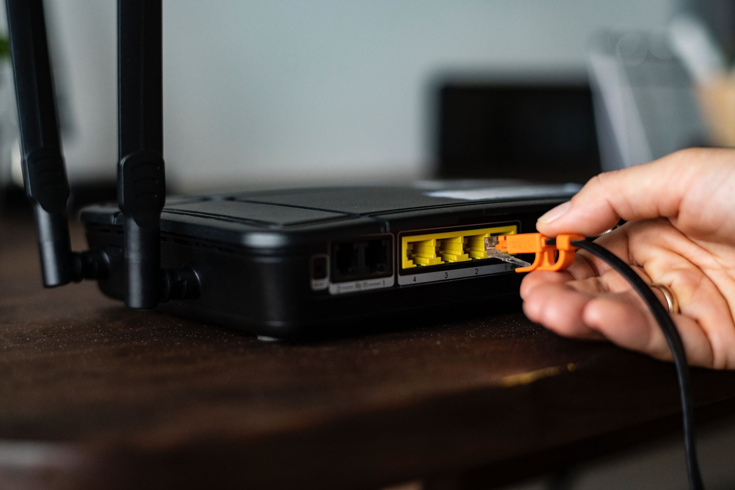 Construction camera plugging into ethernet connection.