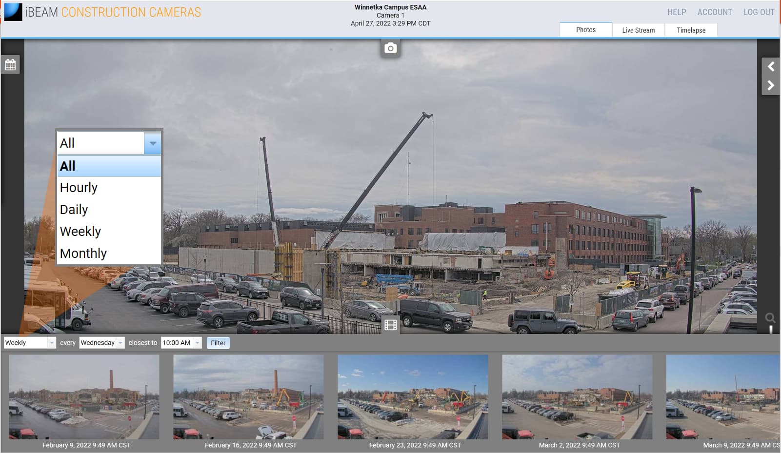 iBEAM Construction Camera online archive filter tool