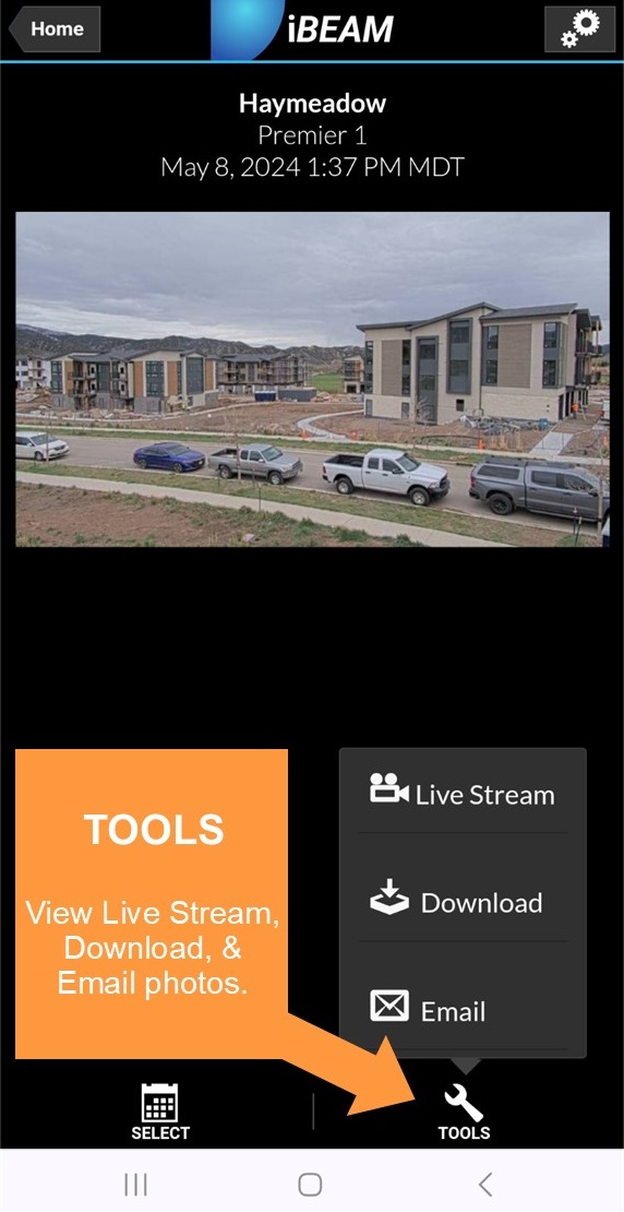 Construction camera tools menu