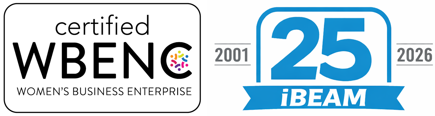 WBE Seal and iBEAM Construction Cameras anniversary logos