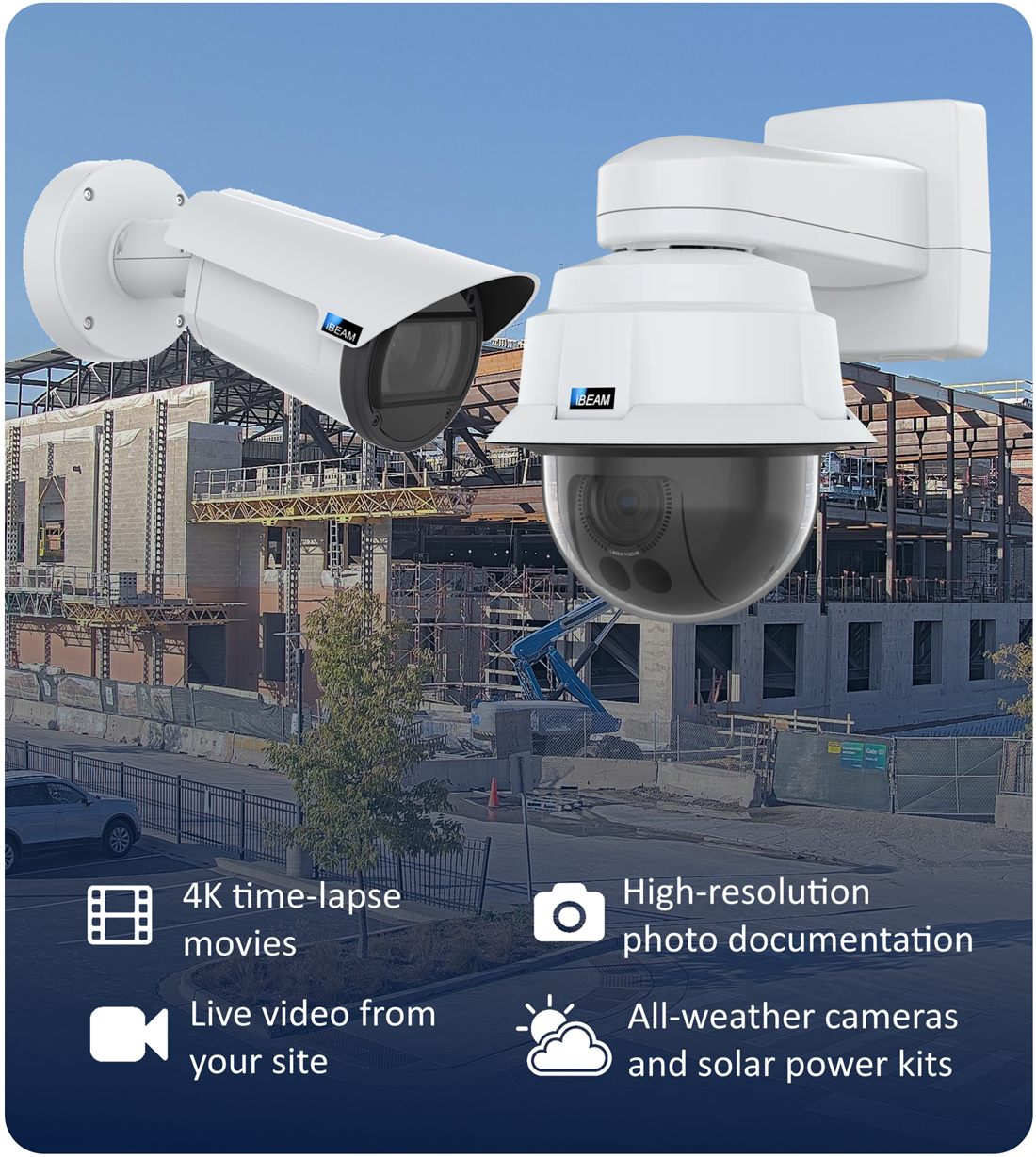 iBEAM time-lapse construction cameras capturing a jobsite in 4K Ultra HD
