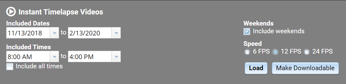Custom time-lapse video settings