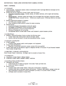 Time lapse contruction camera specification