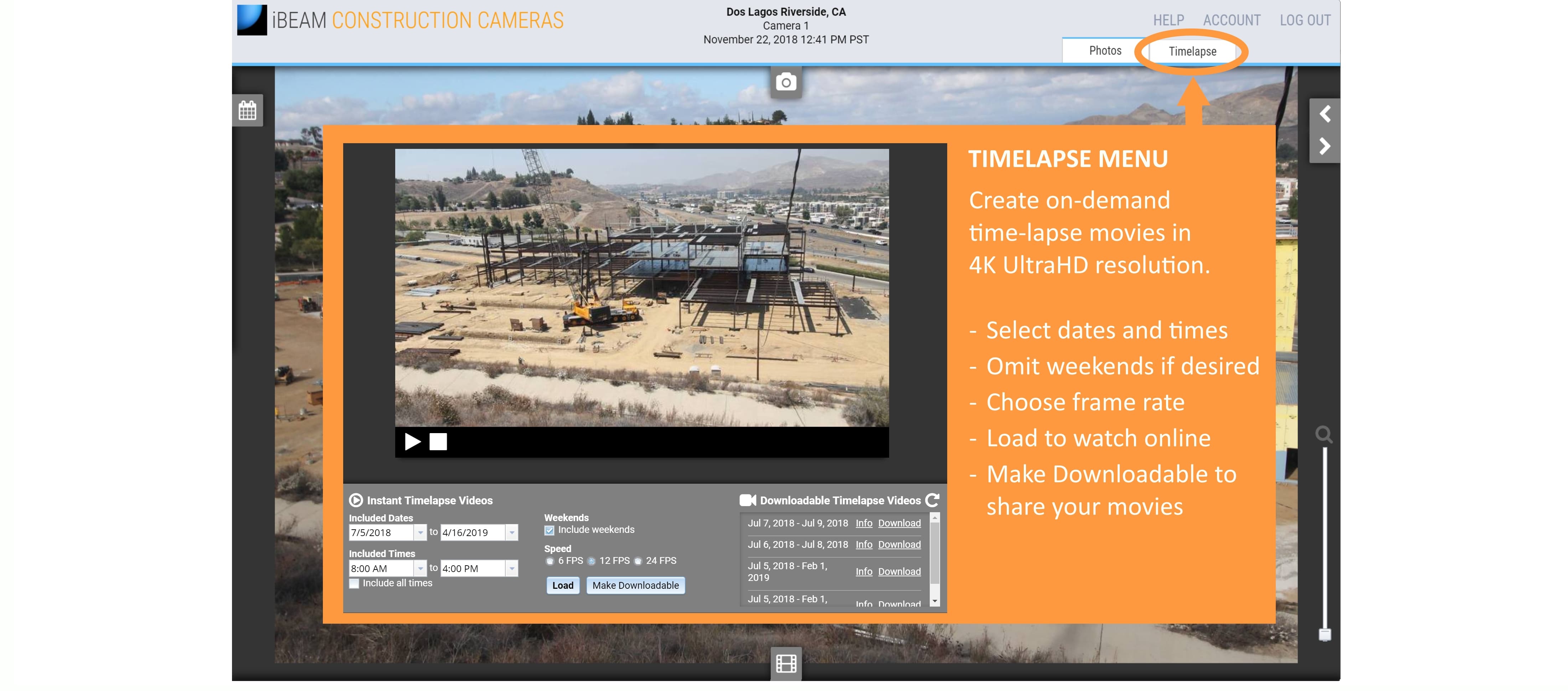 Timelapse Menu